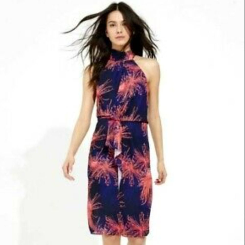 NWOT Halston Heritage Printed Mock Neck Coctail Dress